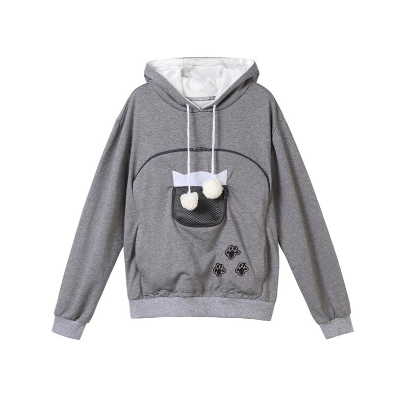 Hoodie with Cat pouch - Gray / S