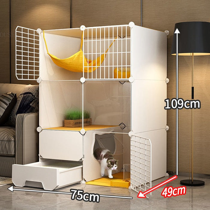 Indoor Cat Cage with Litter Box - 75X49X109cm