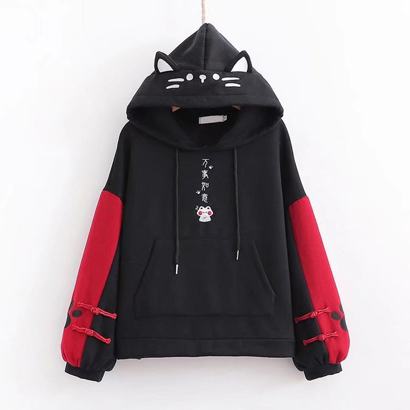 Japanese cat Hoodie - Black / S