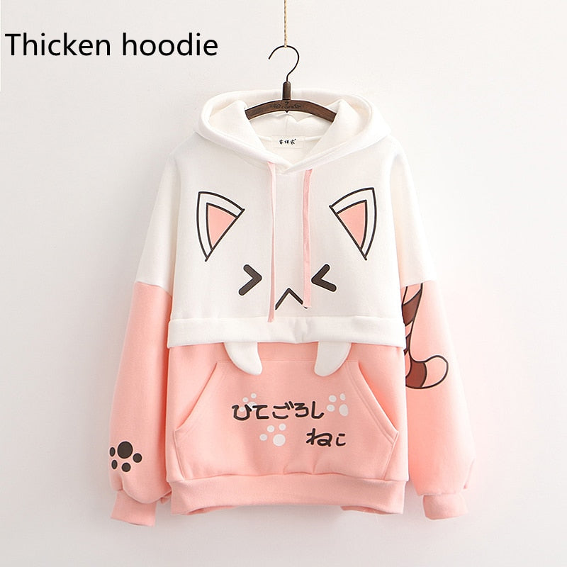 Kawaii Cat hoodie - Pink Longsleeve / One Size