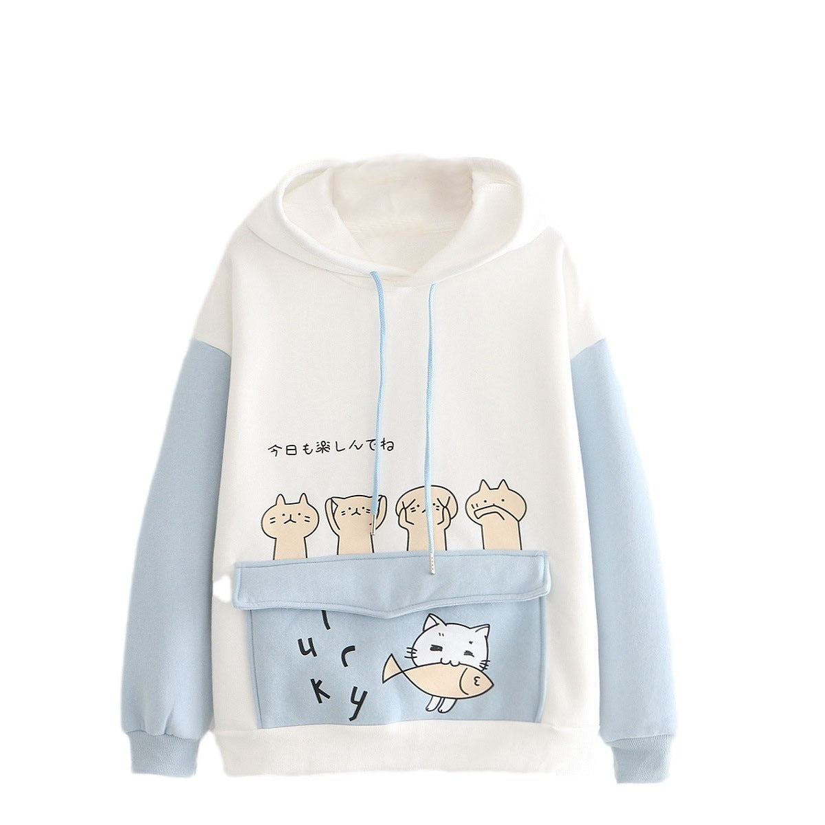 Kawaii Japanese Cat hoodie - Blue / S