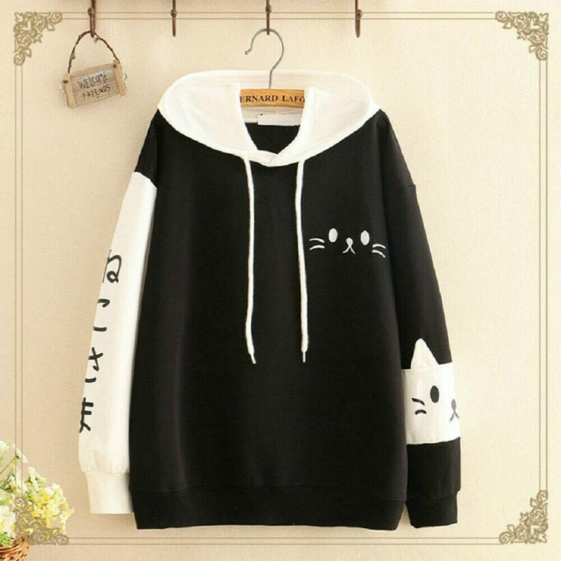 Kitty Cat Hoodie - Black / S