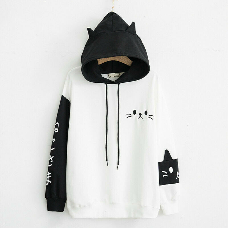 Kitty Cat Hoodie - White / S