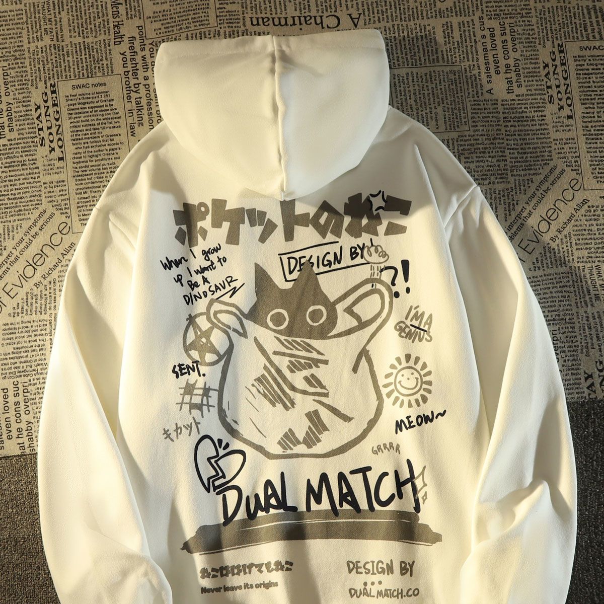 Oversize Cat Hoodie - White / S