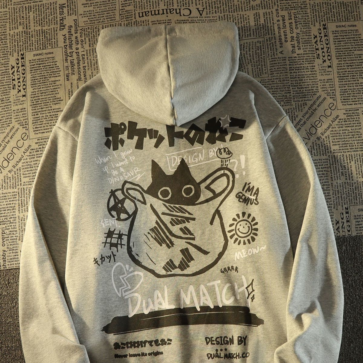 Oversize Cat Hoodie - Grey / S