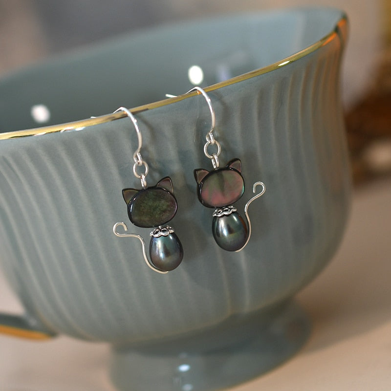 Jewel Cat Earrings - Black Cat - Cat earrings