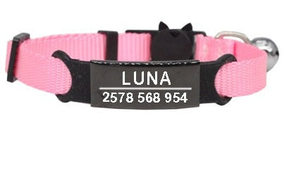 Personalized Cat Collar with Bell - Pink