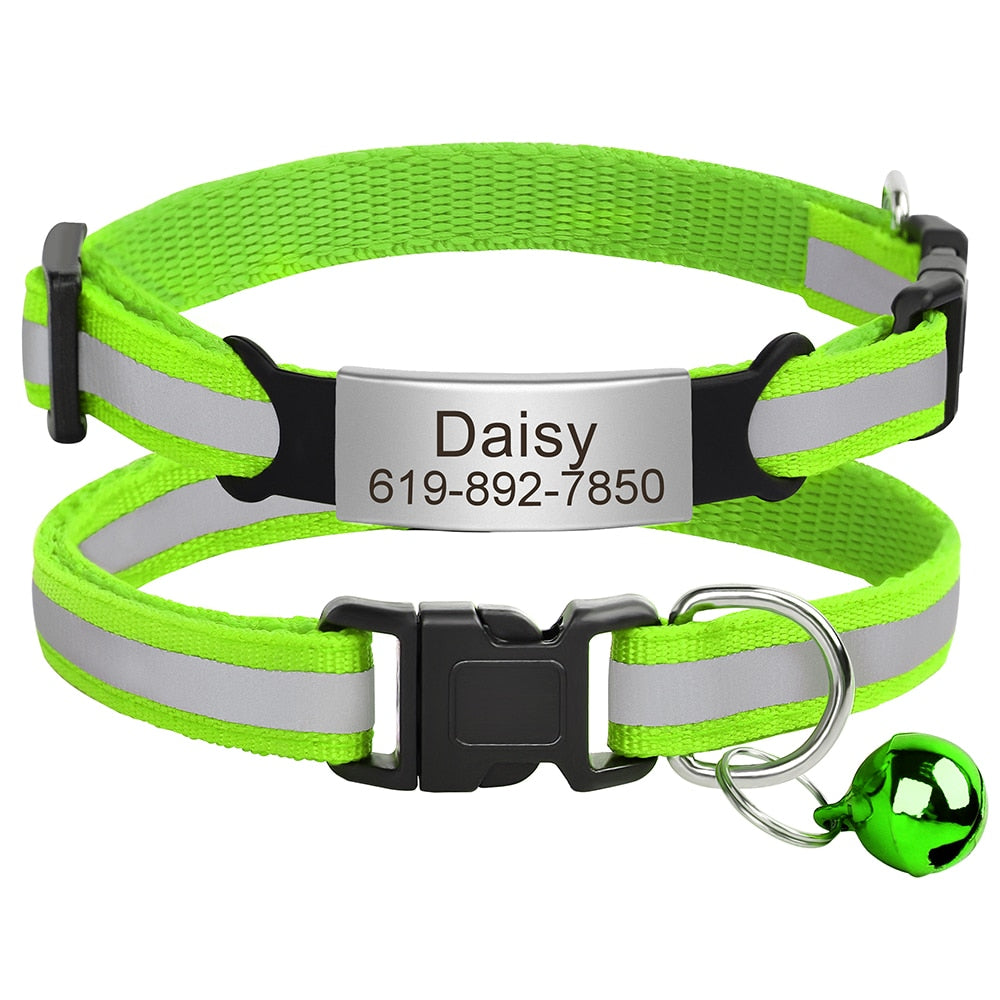 Personalized Reflective Cat Collar - Green / M