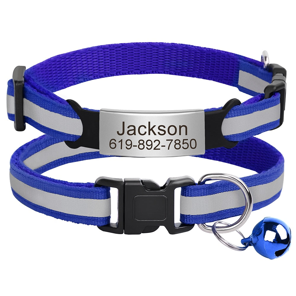 Personalized Reflective Cat Collar - Navy / M