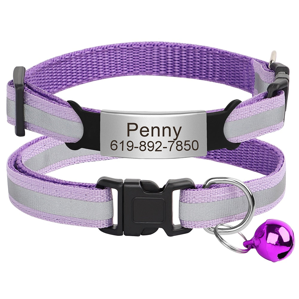 Personalized Reflective Cat Collar - Purple / M