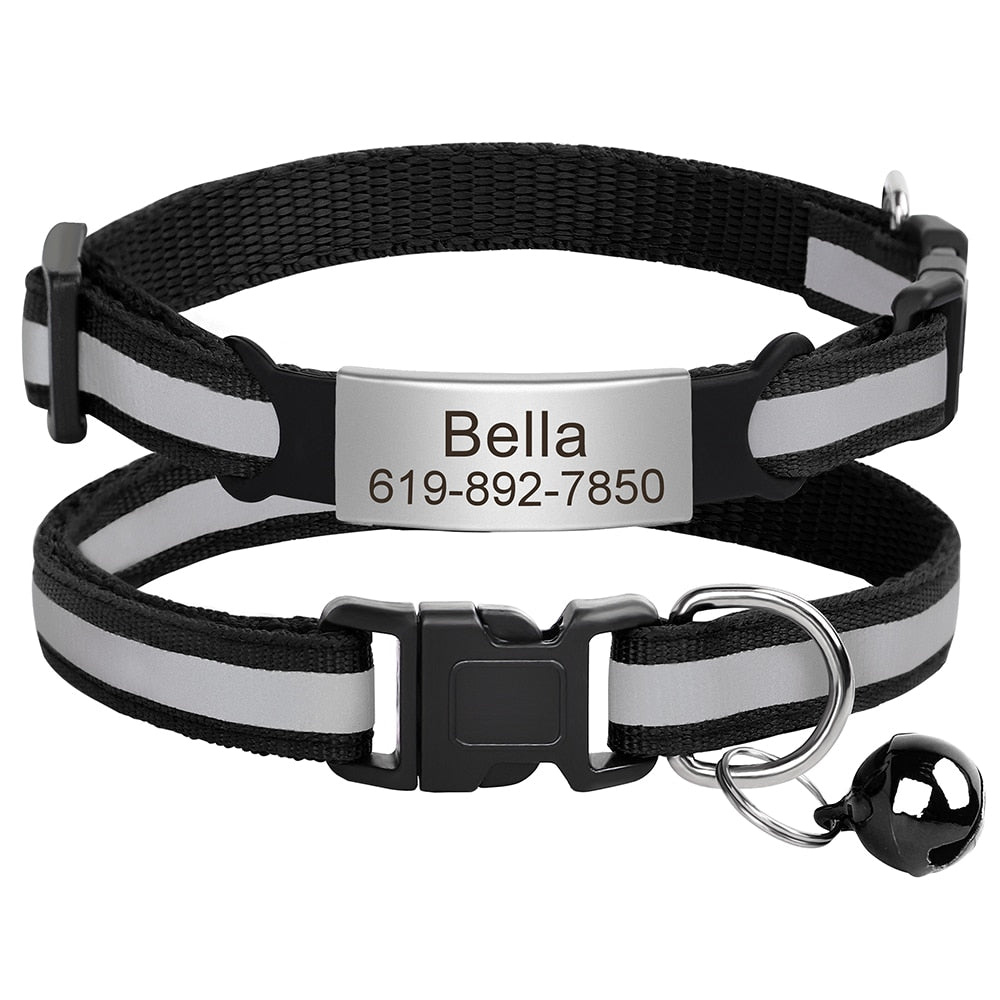 Personalized Reflective Cat Collar - Black / M