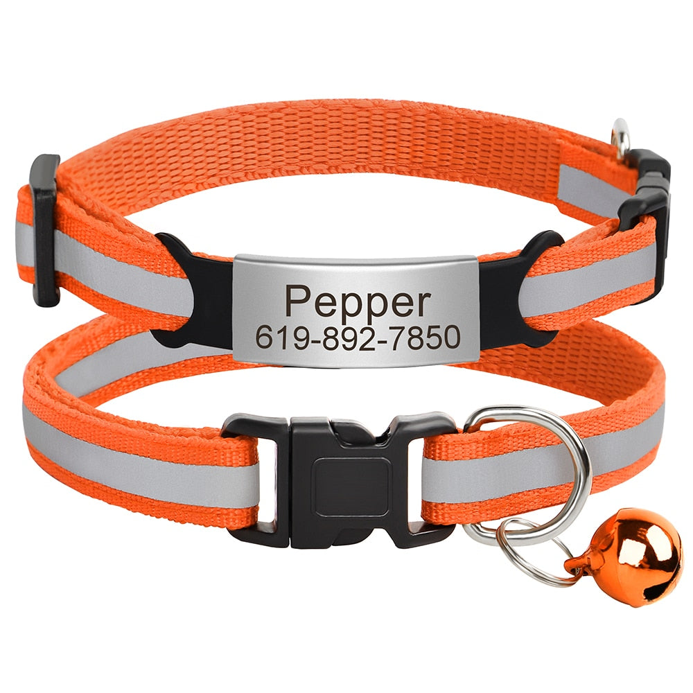 Personalized Reflective Cat Collar - Orange / M