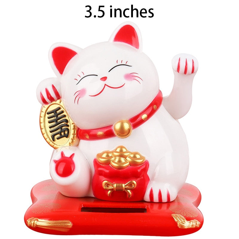 Solar Powered Lucky Cat - 3.5 inch (White) - Solar Powered