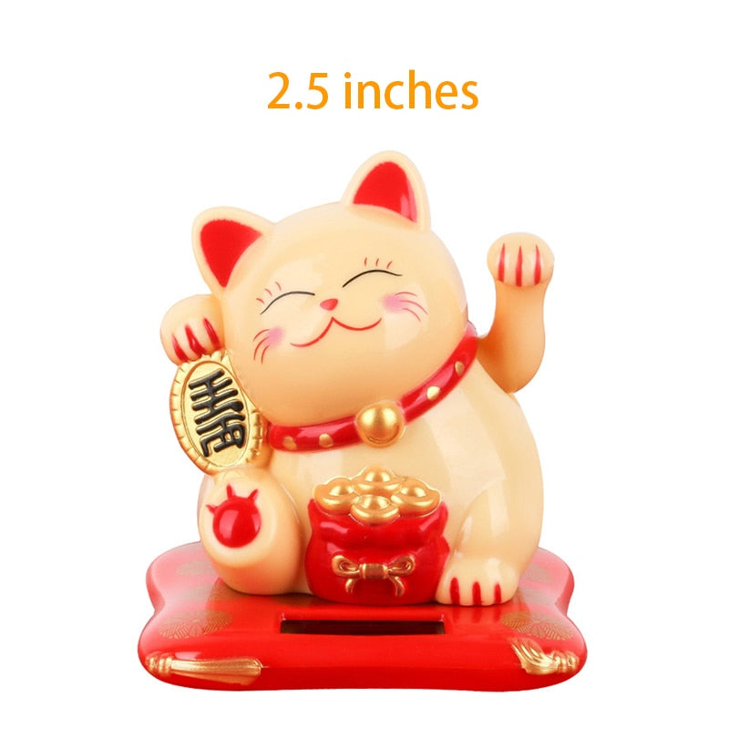 Solar Powered Lucky Cat - 2.5 inch (Gold) - Solar Powered