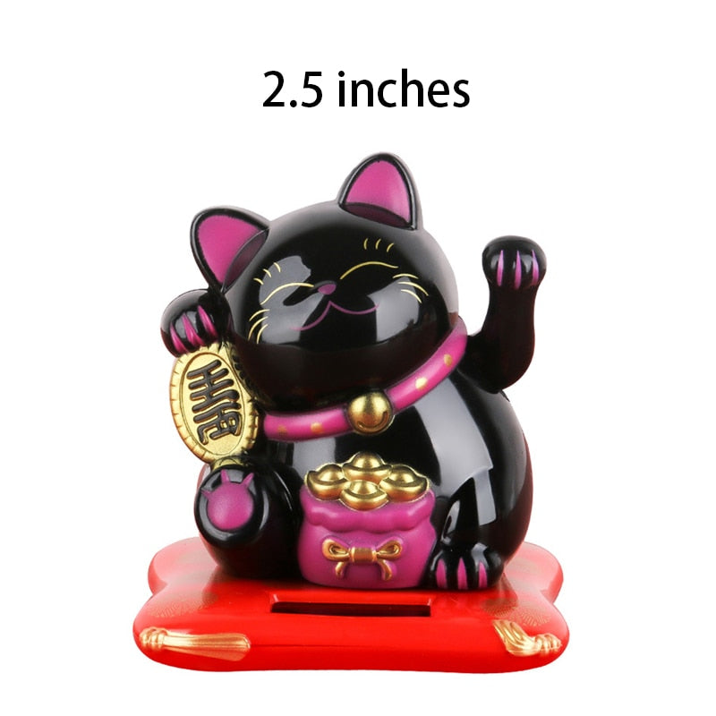 Solar Powered Lucky Cat - 2.5 inch (Black) - Solar Powered