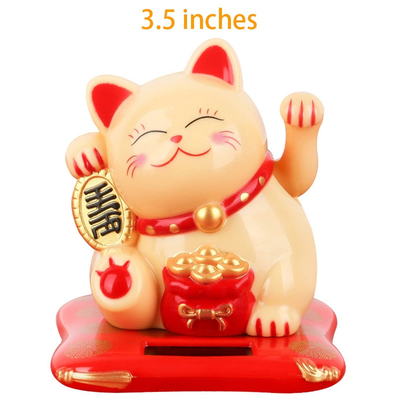 Solar Powered Lucky Cat - 3.5 inch (Gold) - Solar Powered