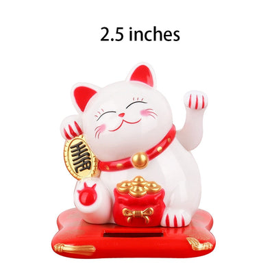 Solar Powered Lucky Cat - 2.5 inch (White) - Solar Powered