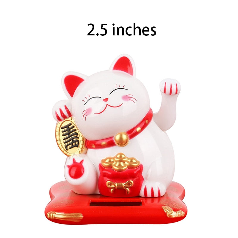 Solar Powered Lucky Cat - 2.5 inch (White) - Solar Powered