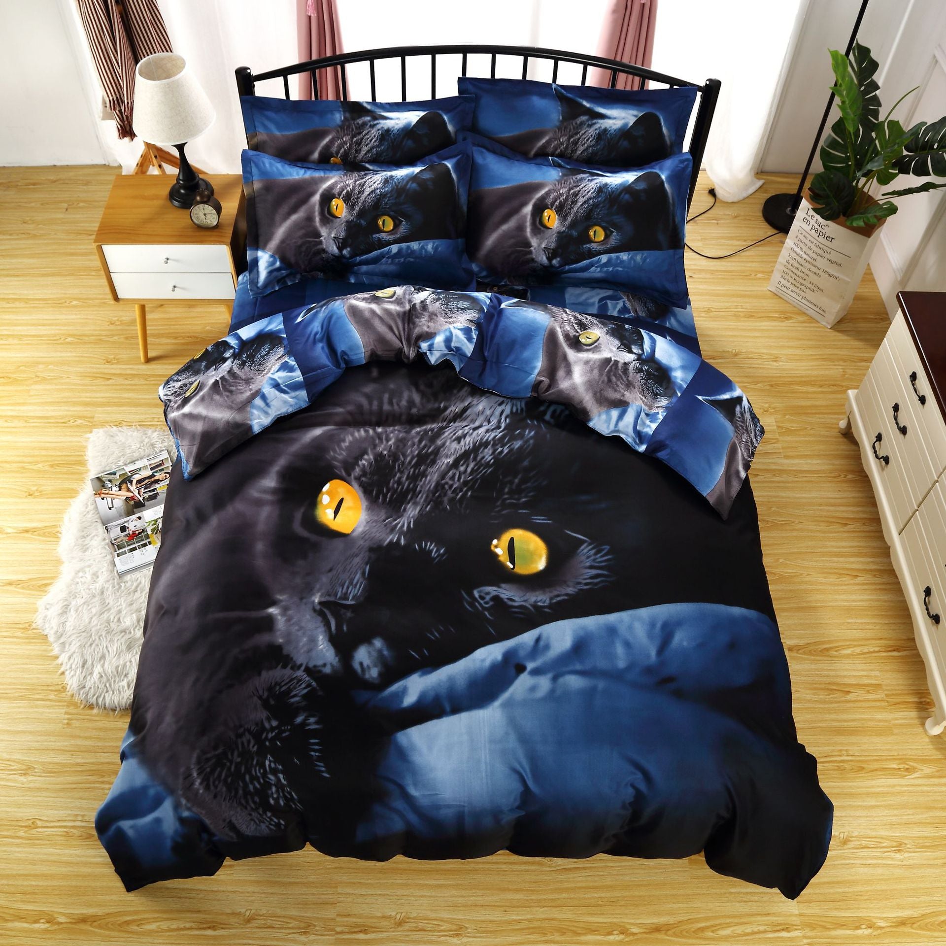 3D Cat Duvet Cover - Blue / 173x218cm 3pcs