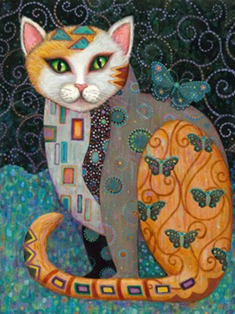 Abstract Cat Diamond Painting - Green / Square Drill 20X30cm