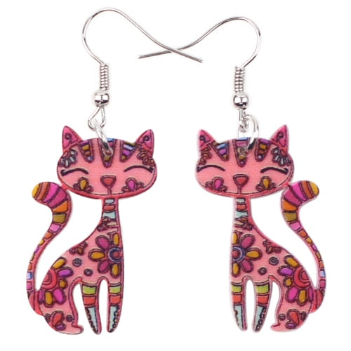 Abstract Cat Earrings - Pink - Cat earrings