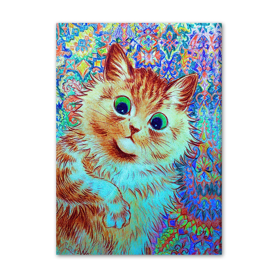 Abstract Cat Painting - 10x15cm No Frame / Purple