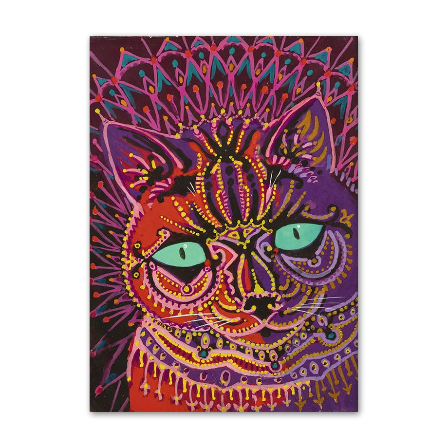 Abstract Cat Painting - 10x15cm No Frame / Red