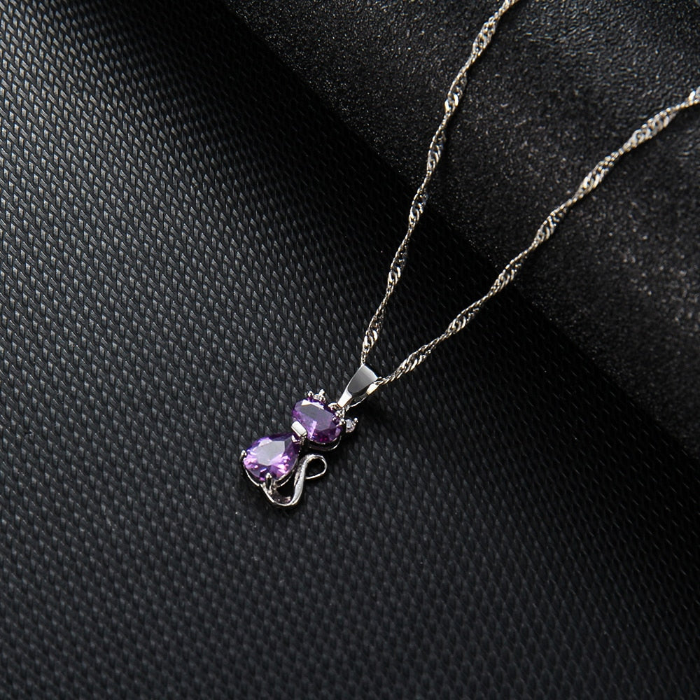 Amethyst Cat Necklace - Cat necklace