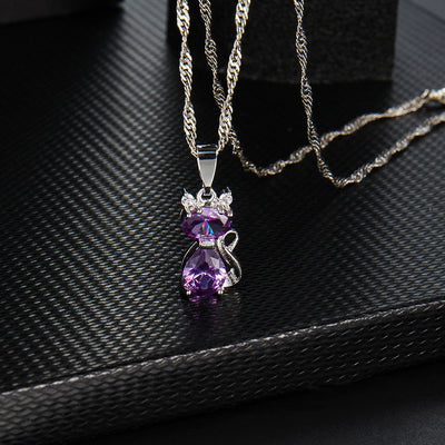 Amethyst Cat Necklace - Cat necklace