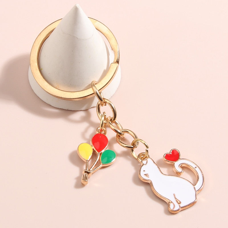 Balloon Cat Keychain - White - Cat Keychains