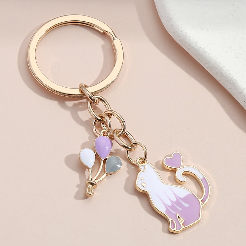 Balloon Cat Keychain - Purple - Cat Keychains