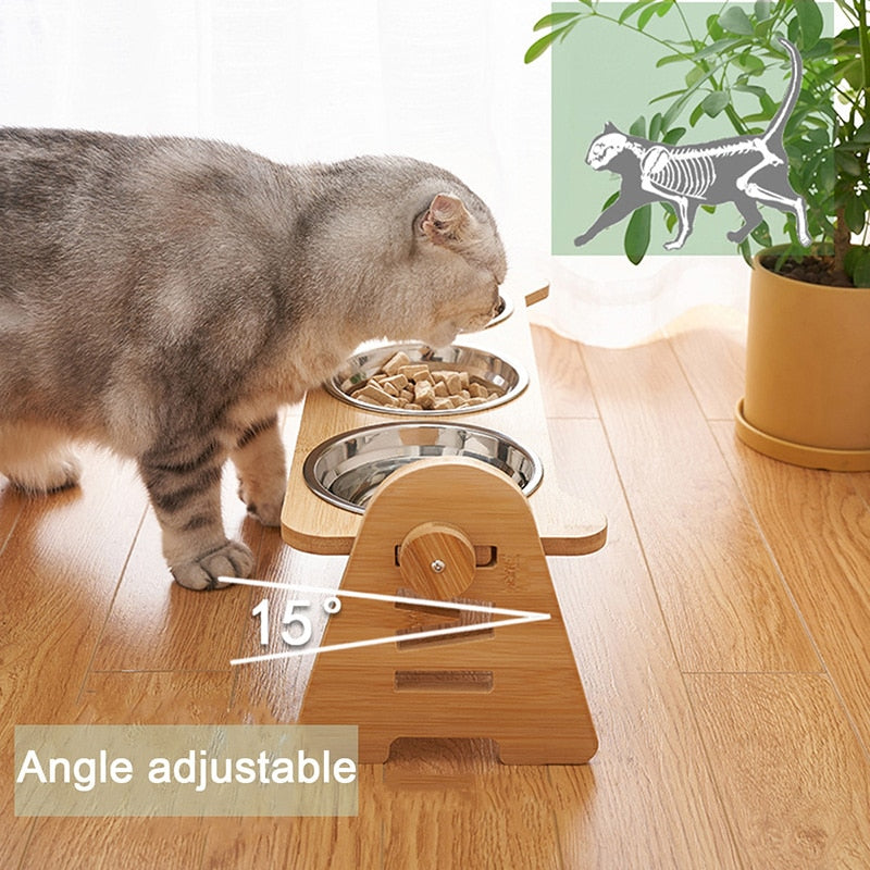 Bamboo Elevated Cat Bowls - Cat Bowls