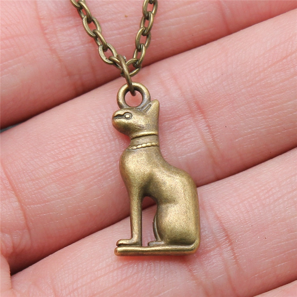 Bastet Cat Necklace - Antique Bronze - Cat necklace