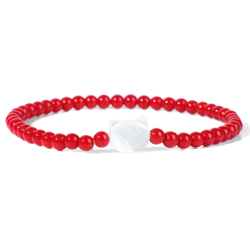 Beaded Cat Bracelet - Red Porcelain / 17cm - Cat bracelet