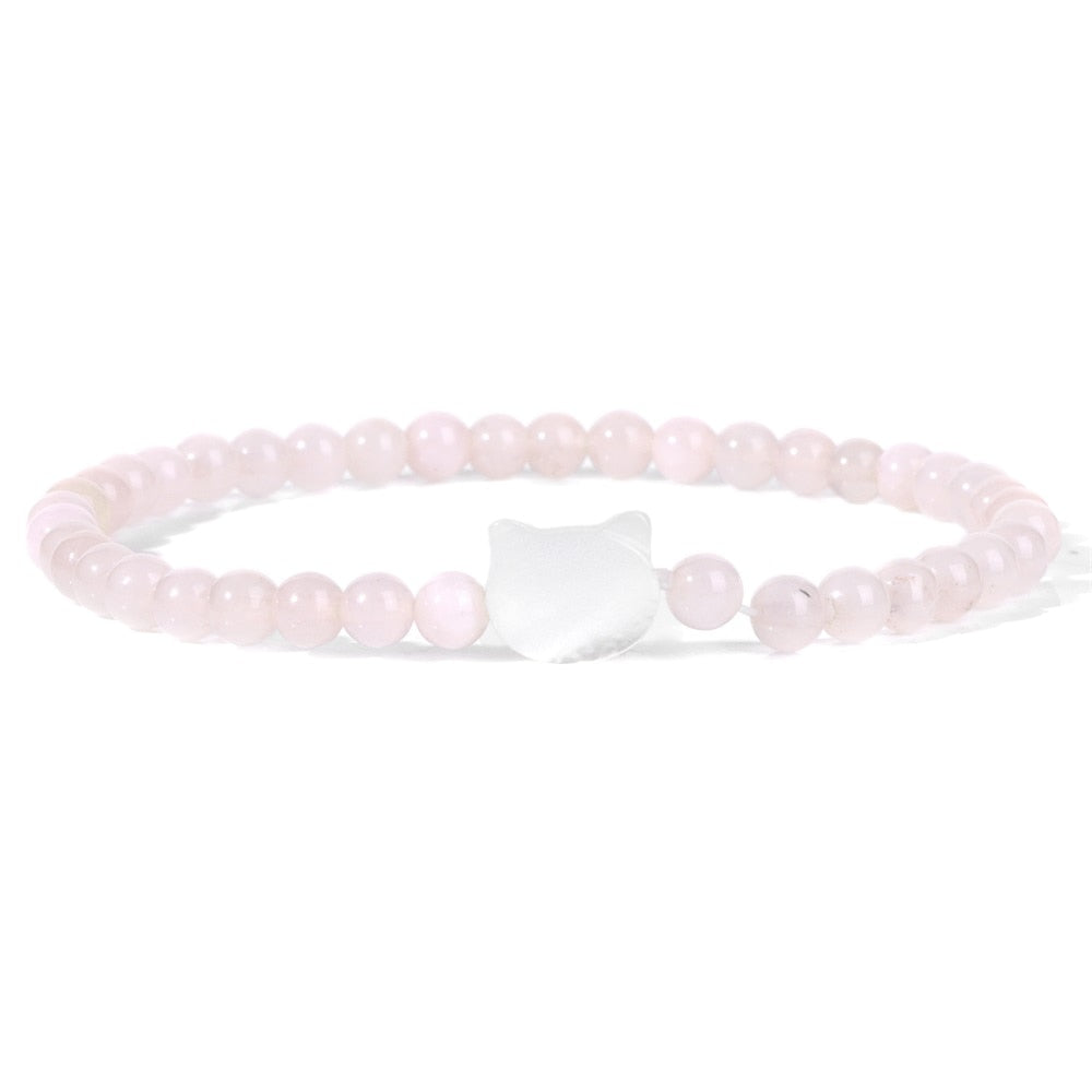 Beaded Cat Bracelet - Rose Pink Quartz / 17cm - Cat bracelet
