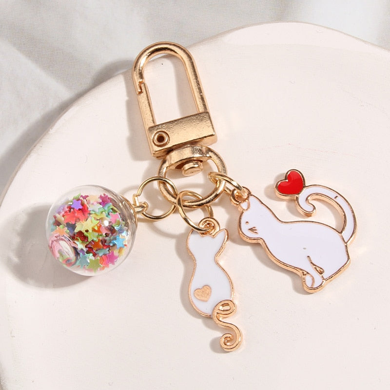 Beaded Cat Keychain - White - Cat Keychains