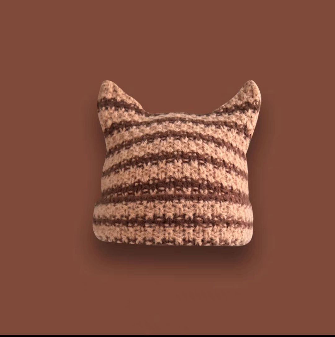 Beanie with Cat Ears - Brown / 56-58cm - Cat beanie