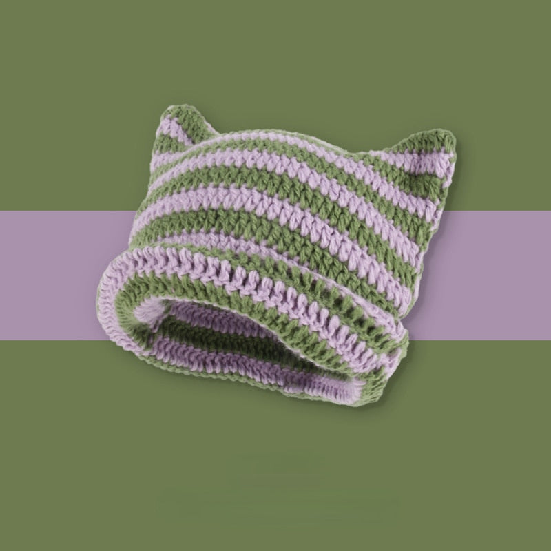 Beanie with Cat Ears - Grey and White / 56-58cm - Cat beanie