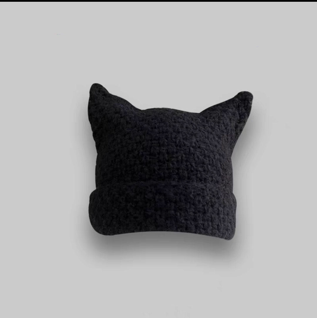 Beanie with Cat Ears - Black / 56-58cm - Cat beanie