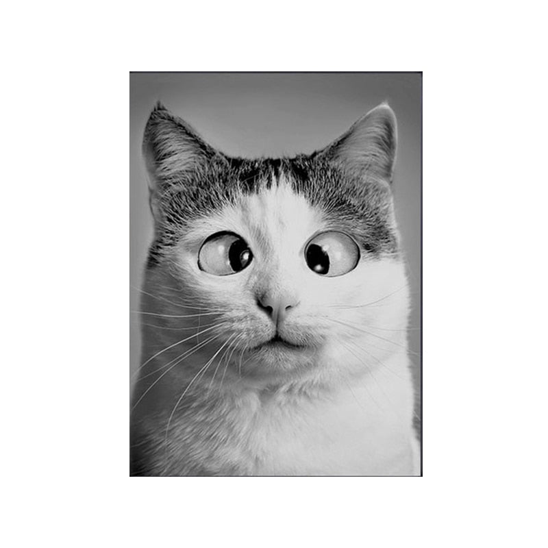 Big Eye Cat Painting - 20X30cm Unframed / Black and White