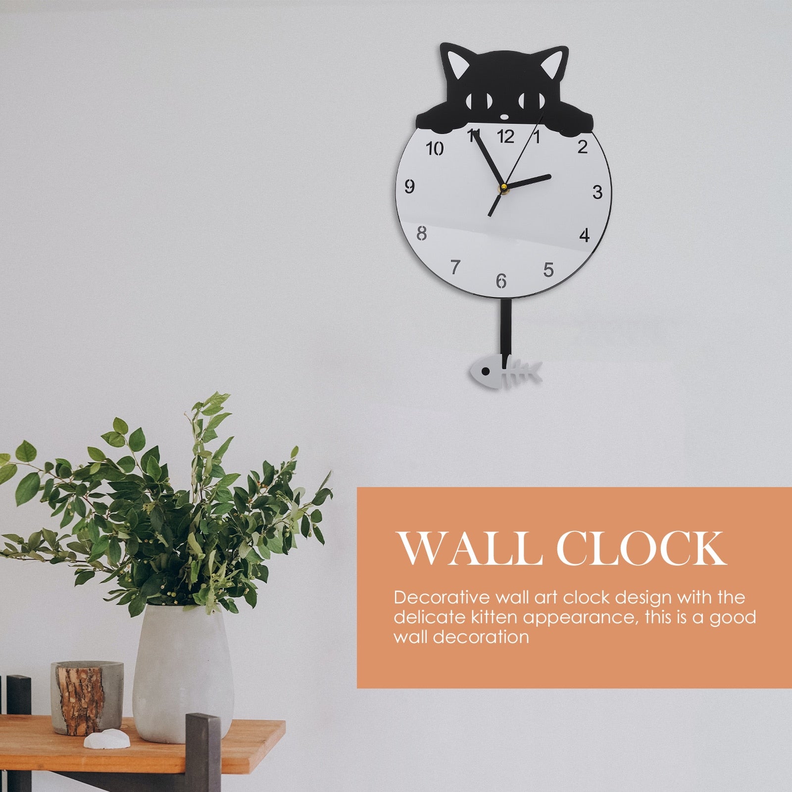 Black and White Cat Clock