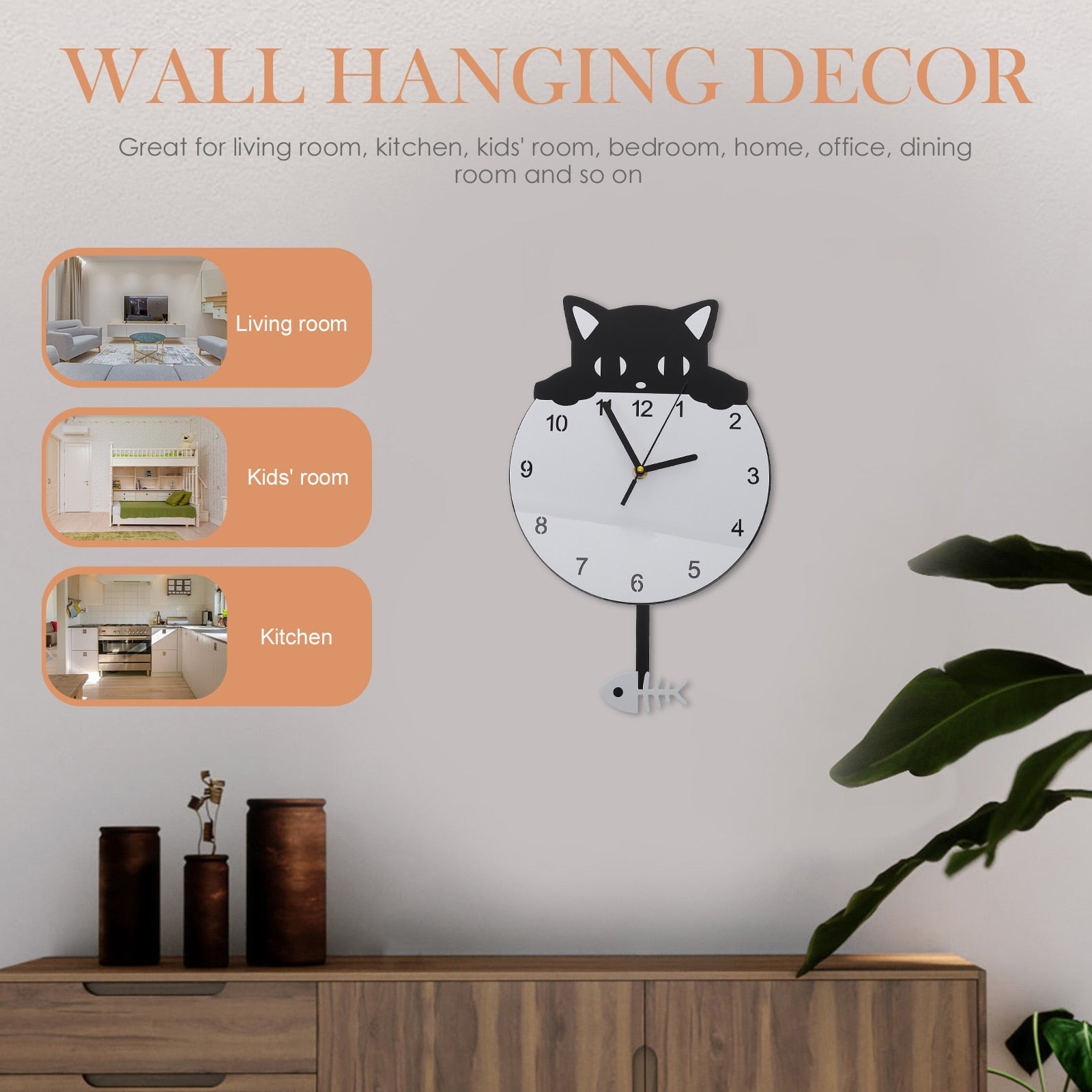 Black and White Cat Clock