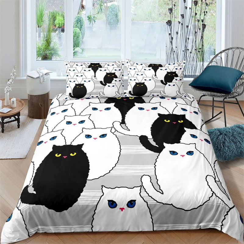 Black and White Cat Duvet Cover - Cats / 70x133cm 2pcs