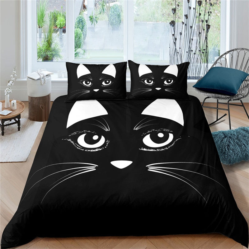 Black and White Cat Duvet Cover - Eyes / 70x133cm 2pcs