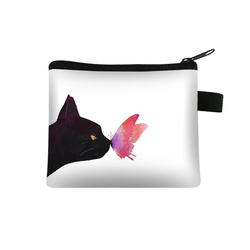 Black and White Cat Purse - Pink Butterfly - Cat purse