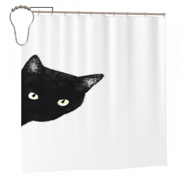Black and White Cat Shower Curtain - Left / 168x183cm