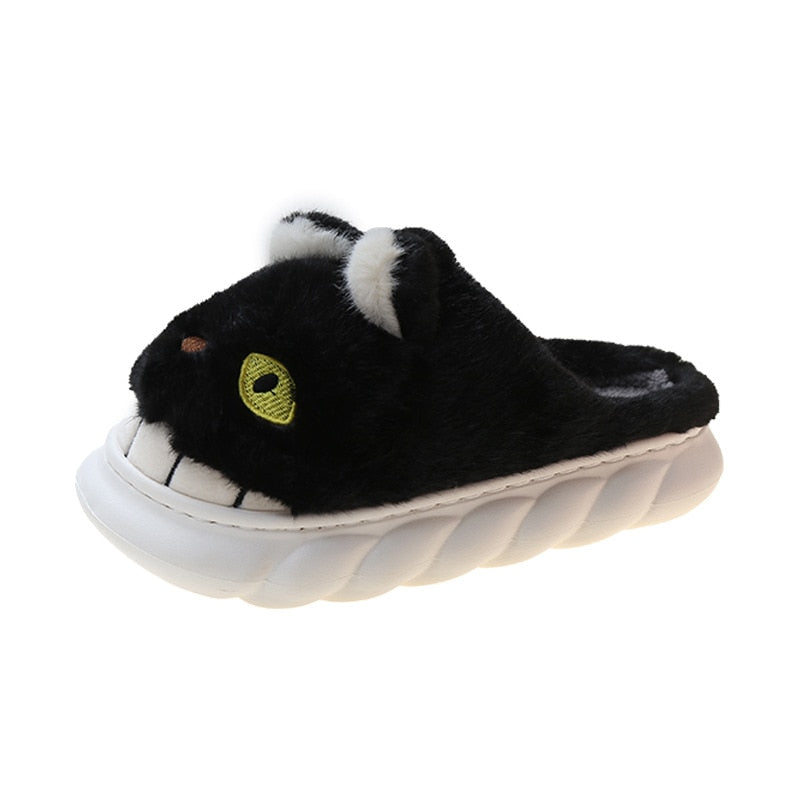 Black and White Cat Slippers - Black / CN36-37 - Cat