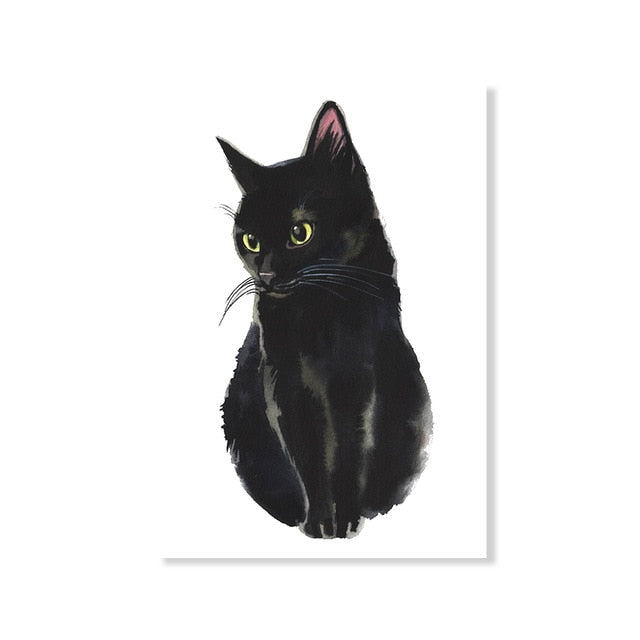 Black and White Cat Wall Art - 20x30m no frame / Black