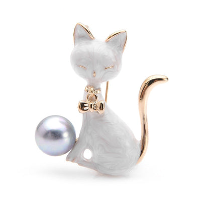 Black cat Brooch - White - Black cat Brooch