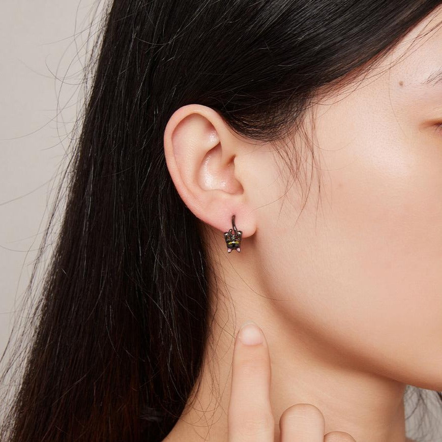 Black Cat Hoop Earrings - Cat earrings